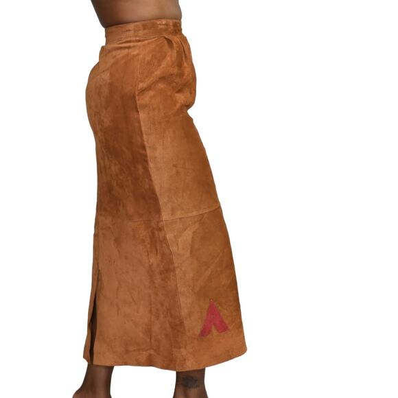 Vintage Eagles Eye Suede Skirt Brown Embroidered Straight Column Camel Size 2 XS - Picture 15 of 15